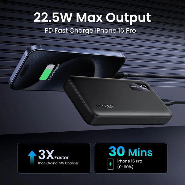 Ugreen PB311 10000mAh 22.5W power bank Black with USB-C and LED display Qatar