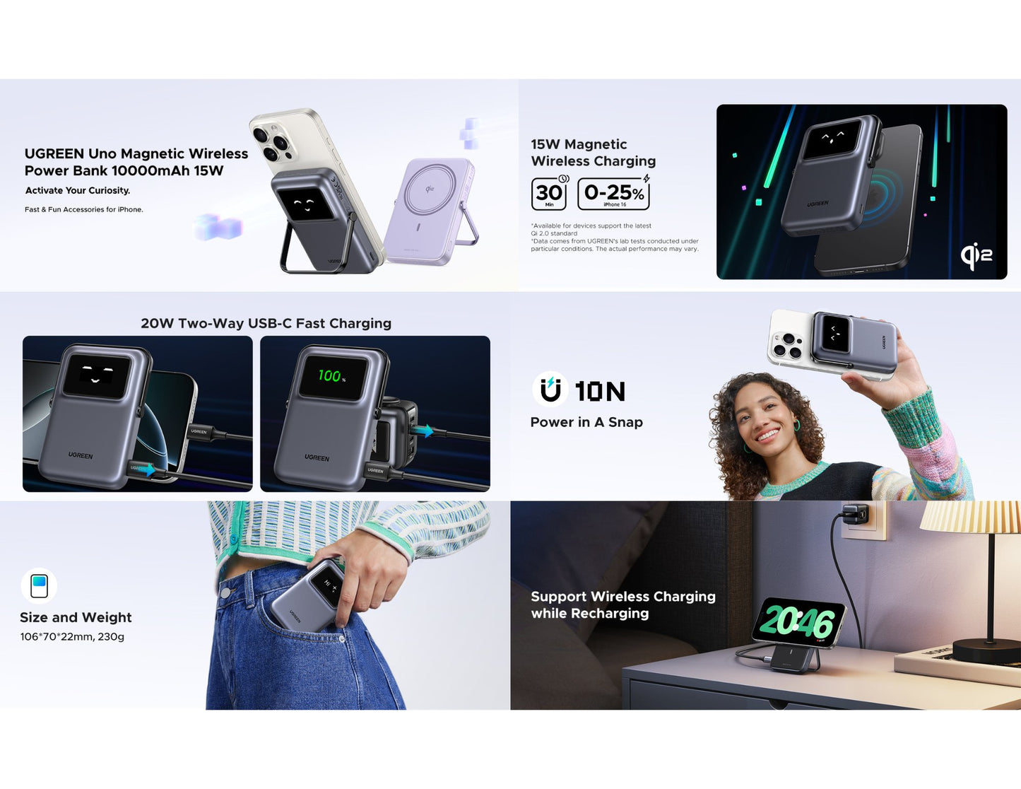 UGREEN Uno Magnetic Wireless Power Bank 10000mAh Qi2 TFT robot display foldable stand PB764 Qatar