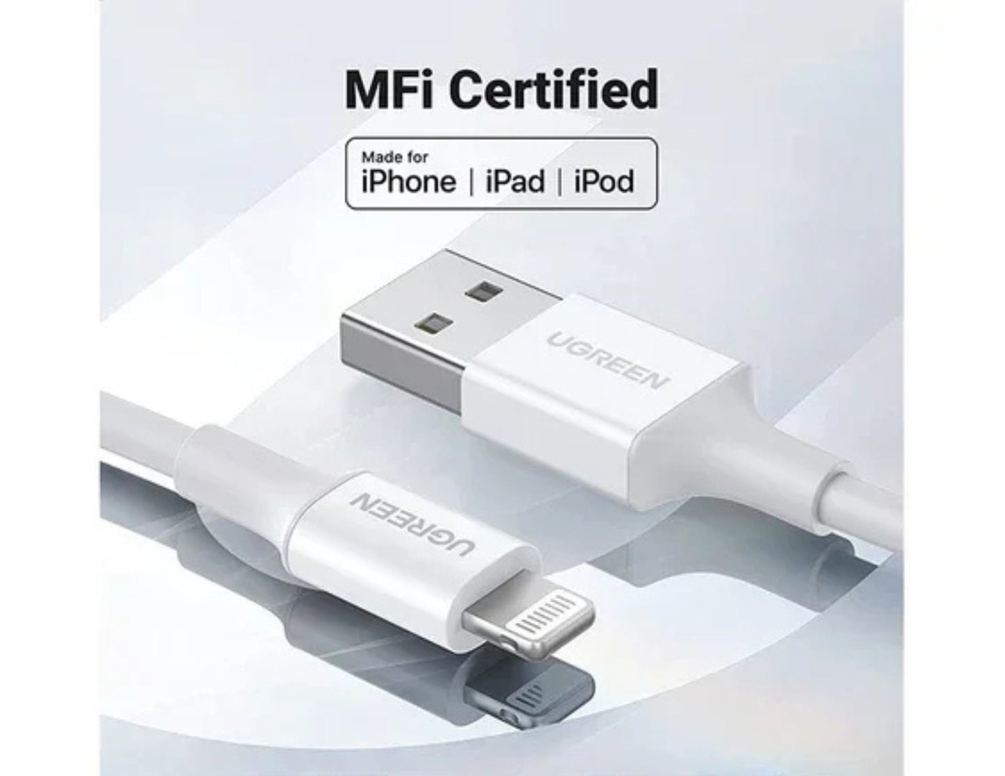 Ugreen USB-A to Lightning MFi certified cable 2M white at Thabthaba Store Qatar.
