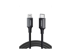 Ugreen USB-C to Lightning 60W PD fast charging cable 1M black with nickel ABS at Thabthaba Store Qatar.