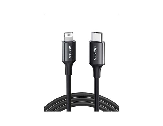 Ugreen USB-C to Lightning 60W PD fast charging cable 1M black with nickel ABS at Thabthaba Store Qatar.