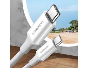 Ugreen USB-C to USB-C 60W 2M white fast charging cable at Thabthaba Store Qatar.