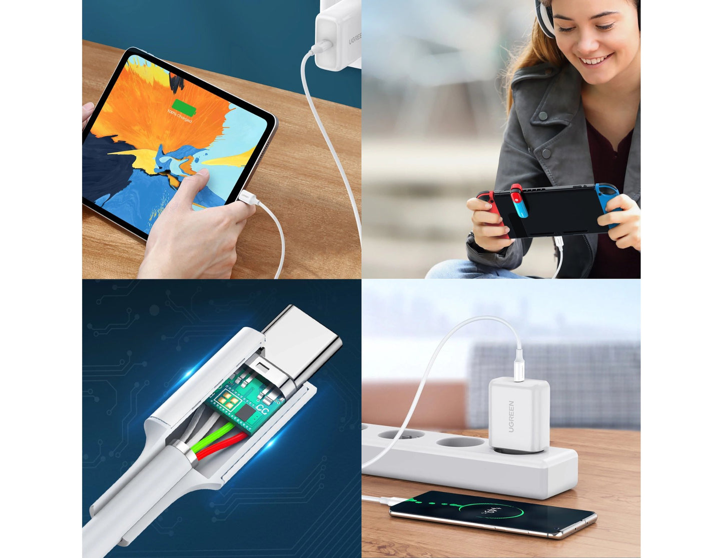 Ugreen USB-C to USB-C 60W 2M white fast charging cable at Thabthaba Store Qatar.