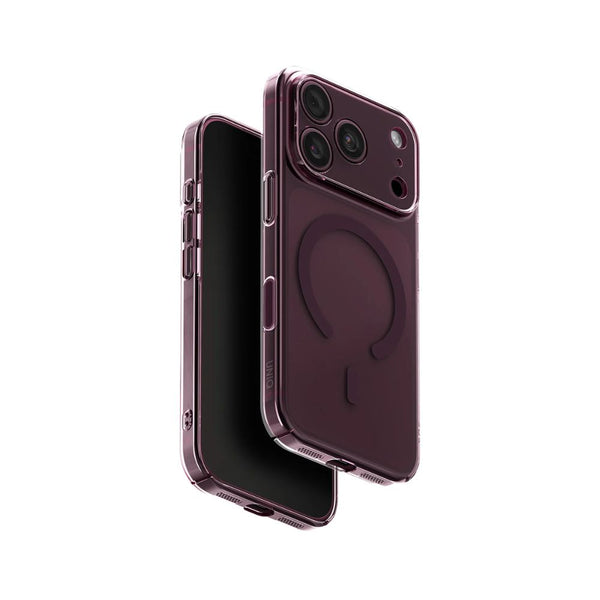 UNIQ AirSuit Glossy Burgundy 1.3mm ultra-slim case for iPhone 18 Pro with MagClick wireless charging, camera lens protection and HapticCore button in Qatar