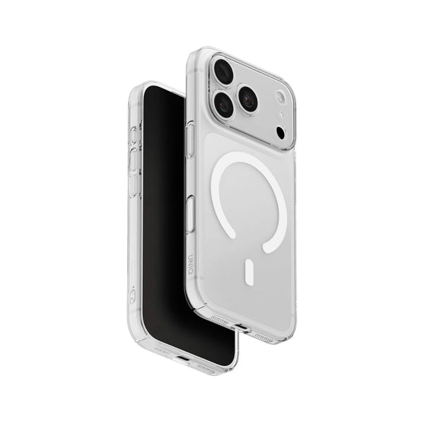 UNIQ AirSuit Glossy Clear 1.3mm ultra-slim case for iPhone 18 Pro with MagClick wireless charging, camera lens protection and HapticCore button in Qatar