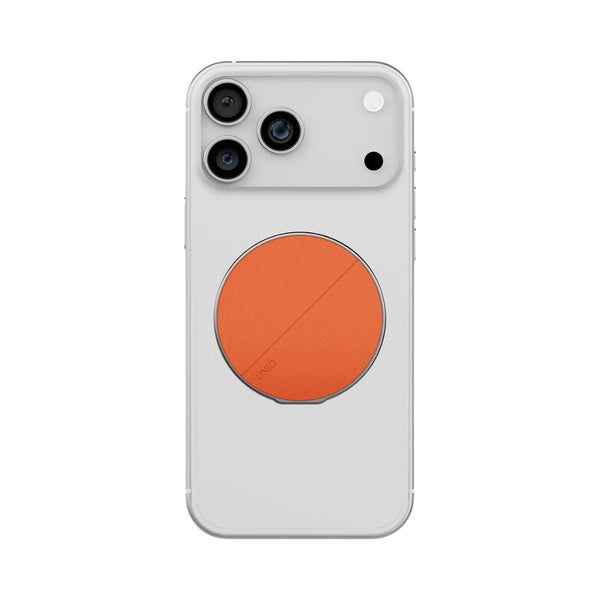 Uniq Grivix Flame Orange magnetic grip stand aluminum vegan leather phone mount Qatar