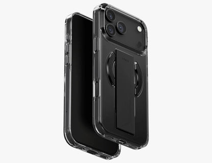 Uniq Heldro Air Slim FlexGrip™ Magnetic Case for iPhone 17 Pro & Pro Max, MagClick, clear anti-yellowing finish, wrist strap, at Thabthaba Store Qatar
