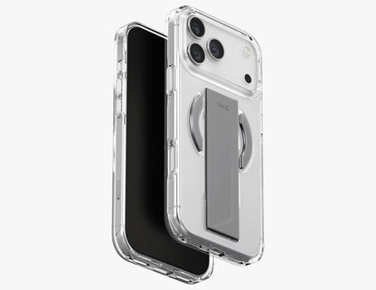 Uniq Heldro Air Slim FlexGrip™ Magnetic Case for iPhone 17 Pro & Pro Max, MagClick, clear anti-yellowing finish, wrist strap, at Thabthaba Store Qatar