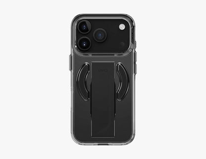 Uniq Heldro Air Slim FlexGrip™ Magnetic Case for iPhone 17 Pro & Pro Max, MagClick, clear anti-yellowing finish, wrist strap, at Thabthaba Store Qatar