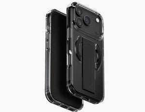 Uniq Heldro Air Slim FlexGrip™ Magnetic Case for iPhone 17 Pro & Pro Max, MagClick, clear anti-yellowing finish, wrist strap, at Thabthaba Store Qatar