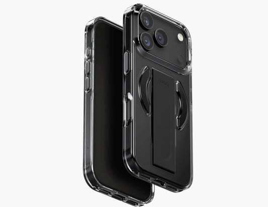Uniq Heldro Air Slim FlexGrip™ Magnetic Case for iPhone 17 Pro & Pro Max, MagClick, clear anti-yellowing finish, wrist strap, at Thabthaba Store Qatar