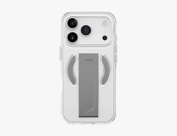 Uniq Heldro Air Slim FlexGrip™ Magnetic Case for iPhone 17 Pro & Pro Max, MagClick, clear anti-yellowing finish, wrist strap, at Thabthaba Store Qatar