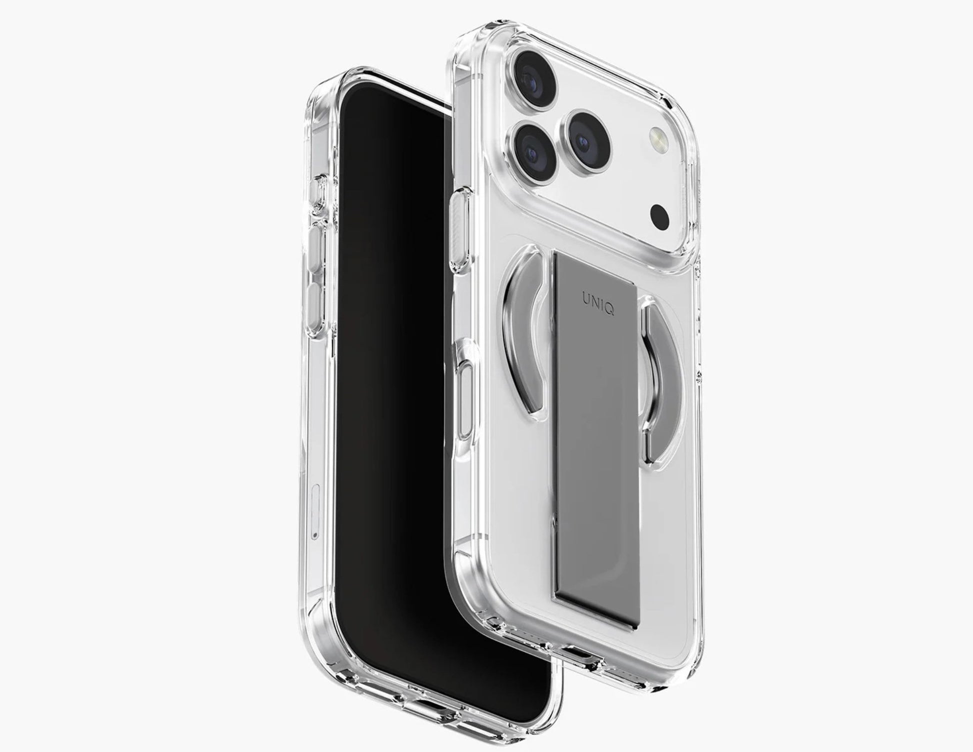 Uniq Heldro Air Slim FlexGrip™ Magnetic Case for iPhone 17 Pro & Pro Max, MagClick, clear anti-yellowing finish, wrist strap, at Thabthaba Store Qatar