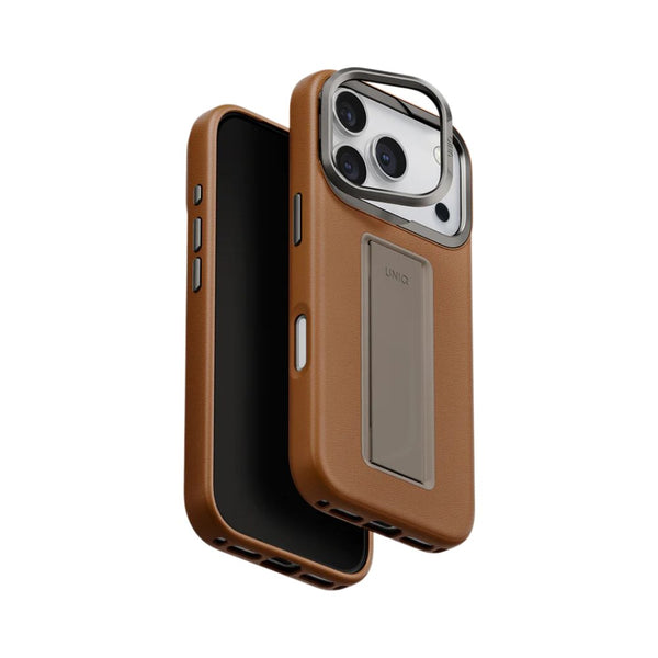 UNIQ Heldro Pro Hybrid Leatherette Case with FlexGrip Band for iPhone 17 Pro Caramel Qatar