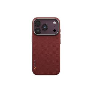 UNIQ Keva Edge Ember Red aramid fiber case for iPhone 18 Pro with HapticCore Camera Control and MagClick magnetic charging compatibility in Qatar