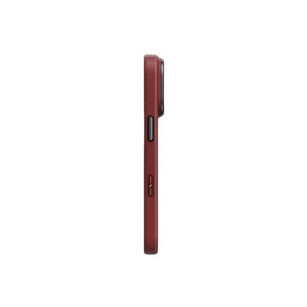 UNIQ Keva Edge Ember Red aramid fiber case for iPhone 18 Pro with HapticCore Camera Control and MagClick magnetic charging compatibility in Qatar