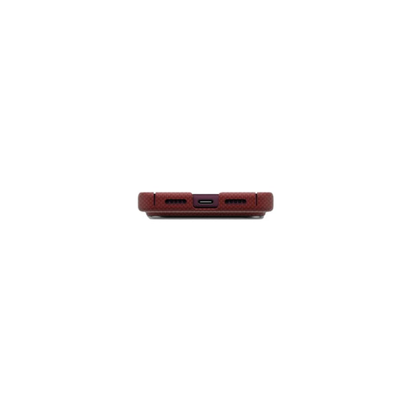 UNIQ Keva Edge Ember Red aramid fiber case for iPhone 18 Pro with HapticCore Camera Control and MagClick magnetic charging compatibility in Qatar