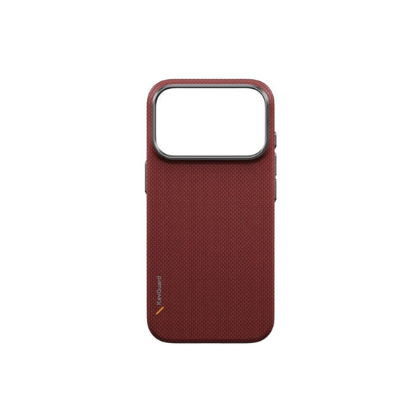 UNIQ Keva Edge Ember Red aramid fiber case for iPhone 18 Pro with HapticCore Camera Control and MagClick magnetic charging compatibility in Qatar
