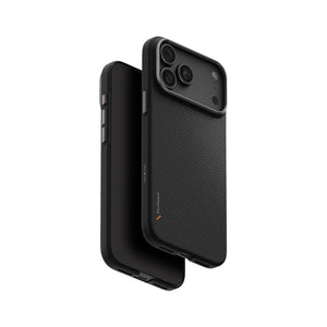 UNIQ Keva Edge Carbon Black aramid fiber case for iPhone 18 Pro Max with HapticCore Camera Control and MagClick magnetic charging compatibility in Qatar