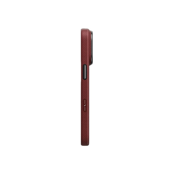 UNIQ Keva Edge Ember Red aramid fiber case for iPhone 18 Pro Max with HapticCore Camera Control and MagClick magnetic charging compatibility in Qatar