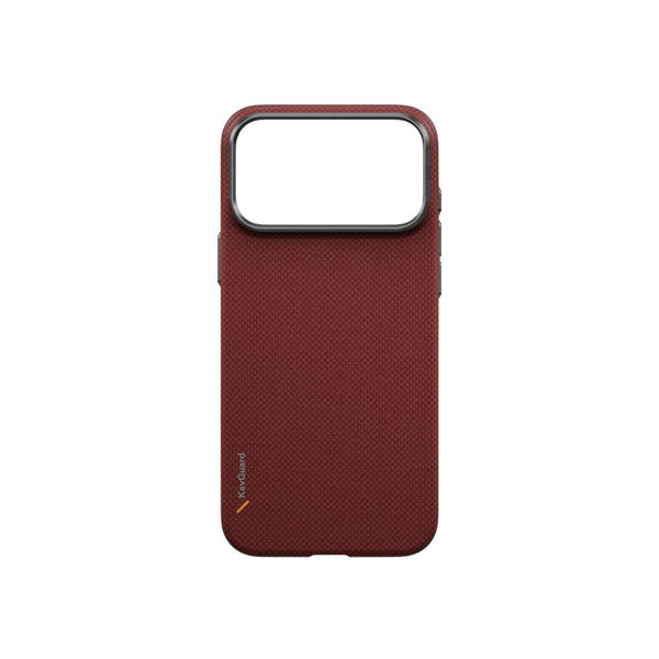 UNIQ Keva Edge Ember Red aramid fiber case for iPhone 18 Pro Max with HapticCore Camera Control and MagClick magnetic charging compatibility in Qatar