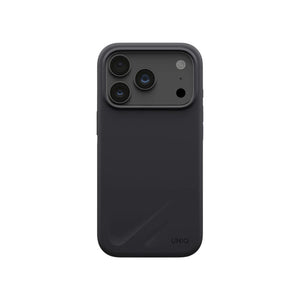 UNIQ Lino Charcoal Grey hybrid silicone case for iPhone 18 Pro with microfiber lining, raised camera bezel, HapticCore Camera Control and MagClick compatibility in Qatar