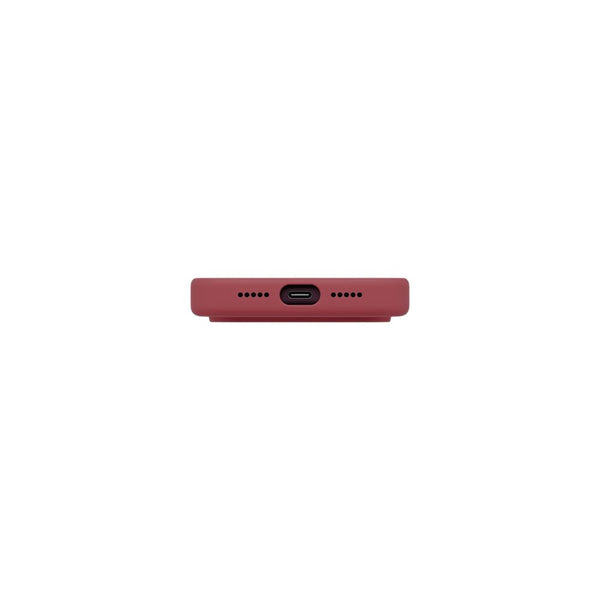 UNIQ Lino Cranberry Red hybrid silicone case for iPhone 18 Pro with microfiber lining, raised camera bezel, HapticCore Camera Control and MagClick compatibility in Qatar