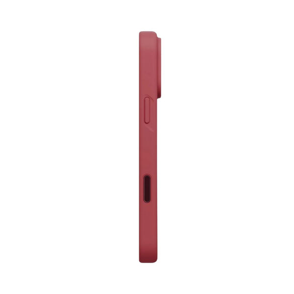 UNIQ Lino Cranberry Red hybrid silicone case for iPhone 18 Pro Max with microfiber lining, raised camera bezel, HapticCore Camera Control and MagClick compatibility in Qatar