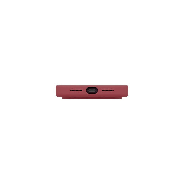 UNIQ Lino Cranberry Red hybrid silicone case for iPhone 18 Pro Max with microfiber lining, raised camera bezel, HapticCore Camera Control and MagClick compatibility in Qatar