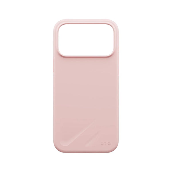 UNIQ Lino Pale Rose hybrid silicone case for iPhone 18 Pro Max with microfiber lining, raised camera bezel, HapticCore Camera Control and MagClick compatibility in Qatar