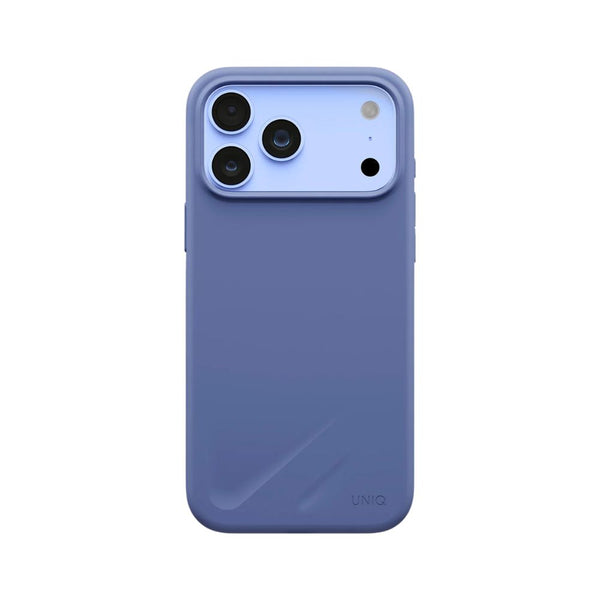 UNIQ Lino Pebble Blue hybrid silicone case for iPhone 18 Pro Max with microfiber lining, raised camera bezel, HapticCore Camera Control and MagClick compatibility in Qatar