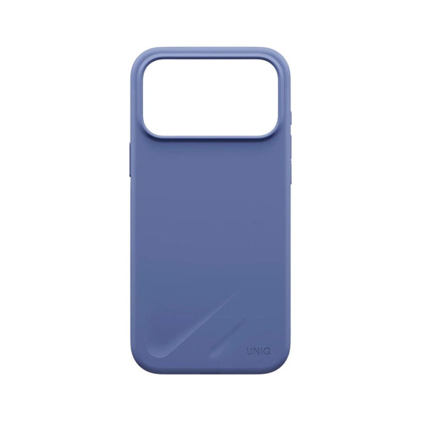 UNIQ Lino Pebble Blue hybrid silicone case for iPhone 18 Pro Max with microfiber lining, raised camera bezel, HapticCore Camera Control and MagClick compatibility in Qatar