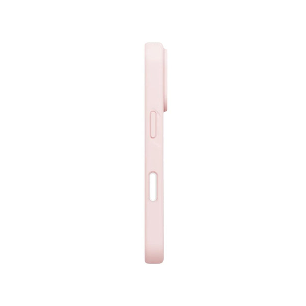 UNIQ Lino Pale Rose hybrid silicone case for iPhone 18 Pro with microfiber lining, raised camera bezel, HapticCore Camera Control and MagClick compatibility in Qatar