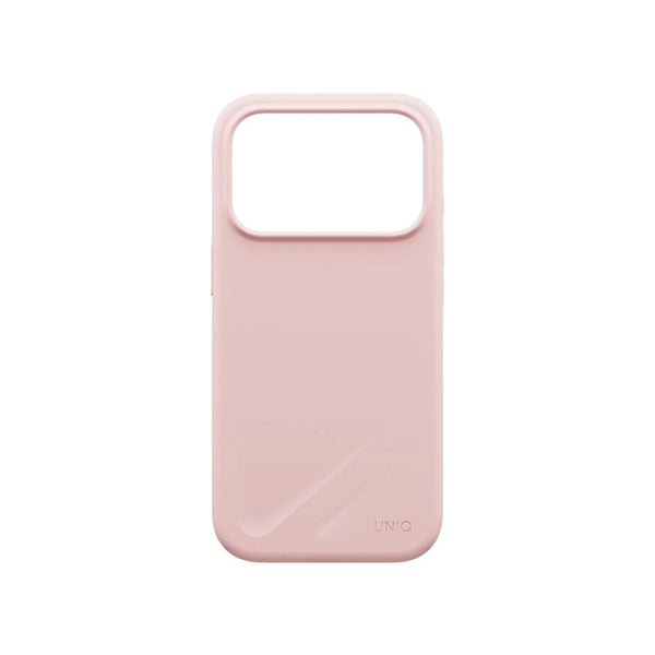 UNIQ Lino Pale Rose hybrid silicone case for iPhone 18 Pro with microfiber lining, raised camera bezel, HapticCore Camera Control and MagClick compatibility in Qatar