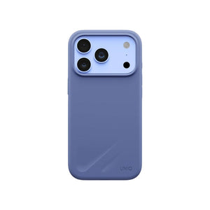 UNIQ Lino Pebble Blue hybrid silicone case for iPhone 18 Pro with microfiber lining, raised camera bezel, HapticCore Camera Control and MagClick compatibility in Qatar