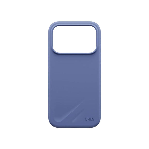 UNIQ Lino Pebble Blue hybrid silicone case for iPhone 18 Pro with microfiber lining, raised camera bezel, HapticCore Camera Control and MagClick compatibility in Qatar