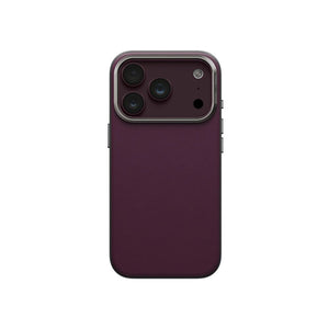 UNIQ Lyden DS Deep Maroon vegan leather case for iPhone 18 Pro with aluminium camera bezel, HapticCore Camera Control and MagClick magnetic charging in Qatar