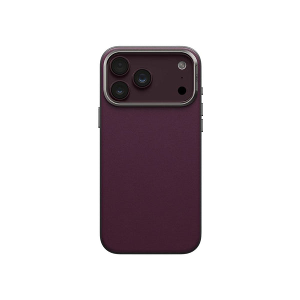 UNIQ Lyden DS Deep Maroon vegan leather case for iPhone 18 Pro Max with aluminium camera bezel, HapticCore Camera Control and MagClick magnetic charging in Qatar