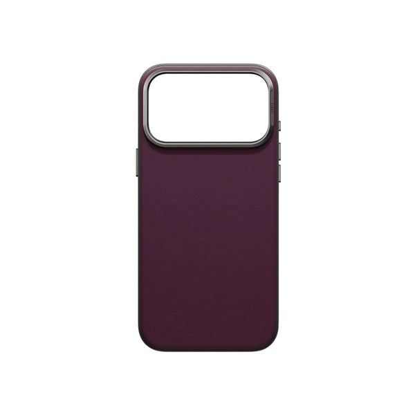 UNIQ Lyden DS Deep Maroon vegan leather case for iPhone 18 Pro Max with aluminium camera bezel, HapticCore Camera Control and MagClick magnetic charging in Qatar