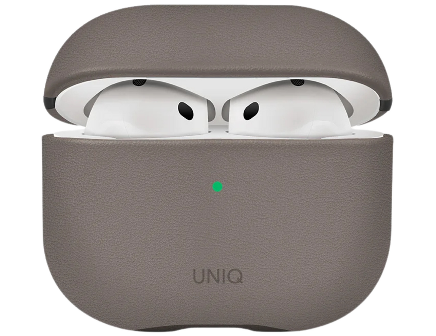 Uniq Lyden Duo Series vegan leather case for AirPods (4th Gen) in grey.