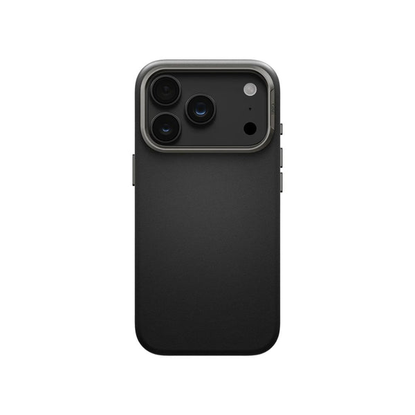 UNIQ Lyden Dallas Black vegan leather case for iPhone 18 Pro with aluminium accents and MagClick™ compatibility in Qatar