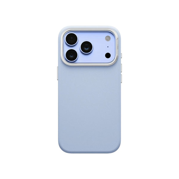 UNIQ Lyden Frost Blue vegan leather case for iPhone 18 Pro with aluminium accents and MagClick™ compatibility in Qatar