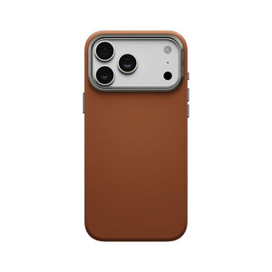 UNIQ Lyden Caramel vegan leather case for iPhone 18 Pro Max with aluminium accents and MagClick™ compatibility in Qatar