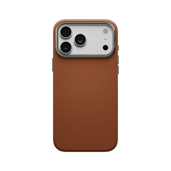 UNIQ Lyden Caramel vegan leather case for iPhone 18 Pro Max with aluminium accents and MagClick™ compatibility in Qatar