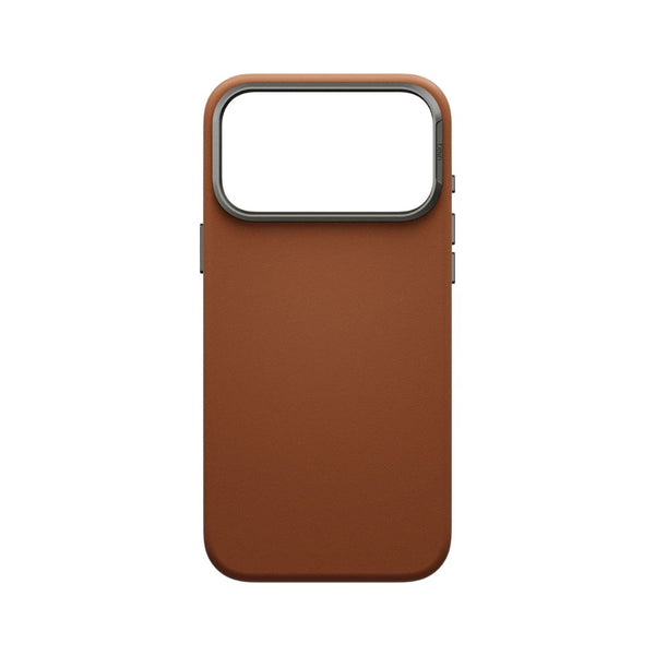 UNIQ Lyden Caramel vegan leather case for iPhone 18 Pro Max with aluminium accents and MagClick™ compatibility in Qatar