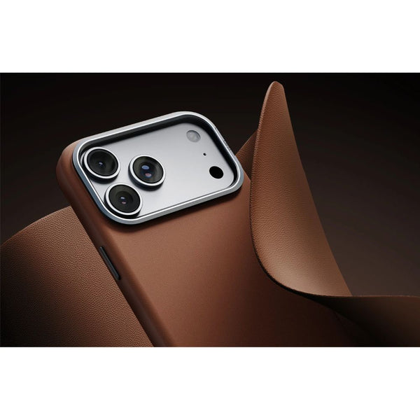UNIQ Lyden Caramel vegan leather case for iPhone 18 Pro Max with aluminium accents and MagClick™ compatibility in Qatar