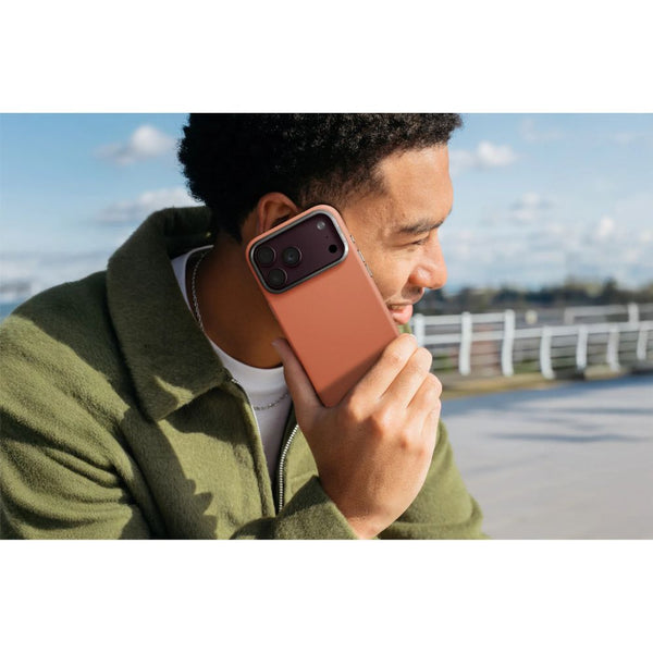 UNIQ Lyden Caramel vegan leather case for iPhone 18 Pro Max with aluminium accents and MagClick™ compatibility in Qatar