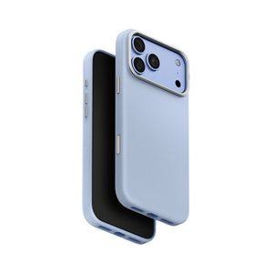 UNIQ Lyden Frost Blue vegan leather case for iPhone 18 Pro Max with aluminium accents and MagClick™ compatibility in Qatar