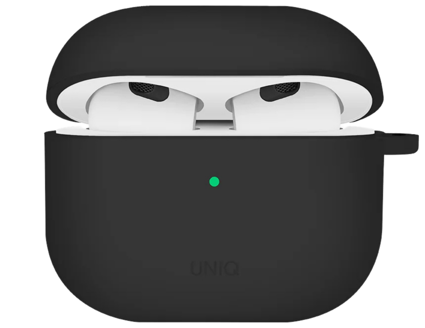 Uniq Nexo Liquid Silicone Case for AirPods (4th Gen) in black.