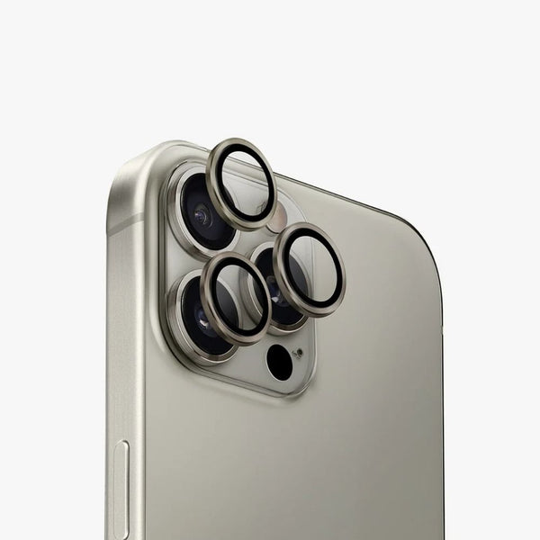 UNIQ Optix AluGuard camera lens protector Titanium Grey for iPhone 16 Pro and Pro Max 9H tempered glass aluminium frame Qatar